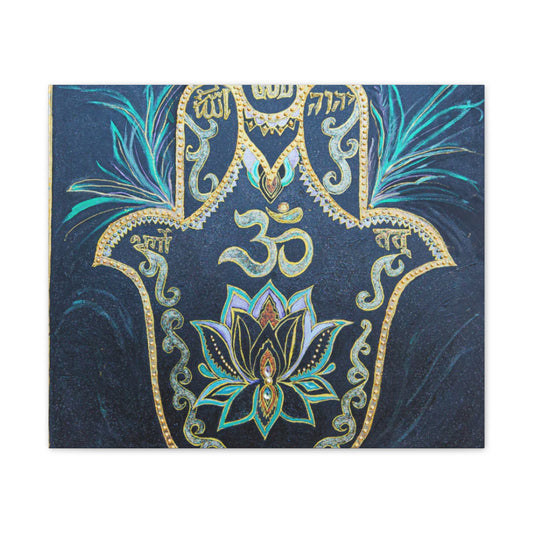 Hamsa Om Lotus Canvas Wall Art — Spiritual Chakra Meditation Decor