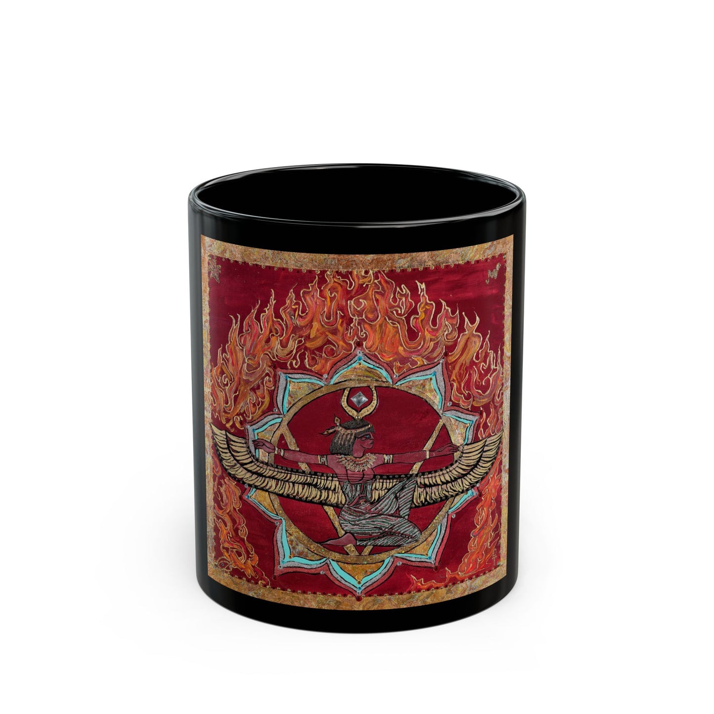 Mystic Flaming Lotus Mug — Esoteric Winged Lotus Design (11oz/15oz)
