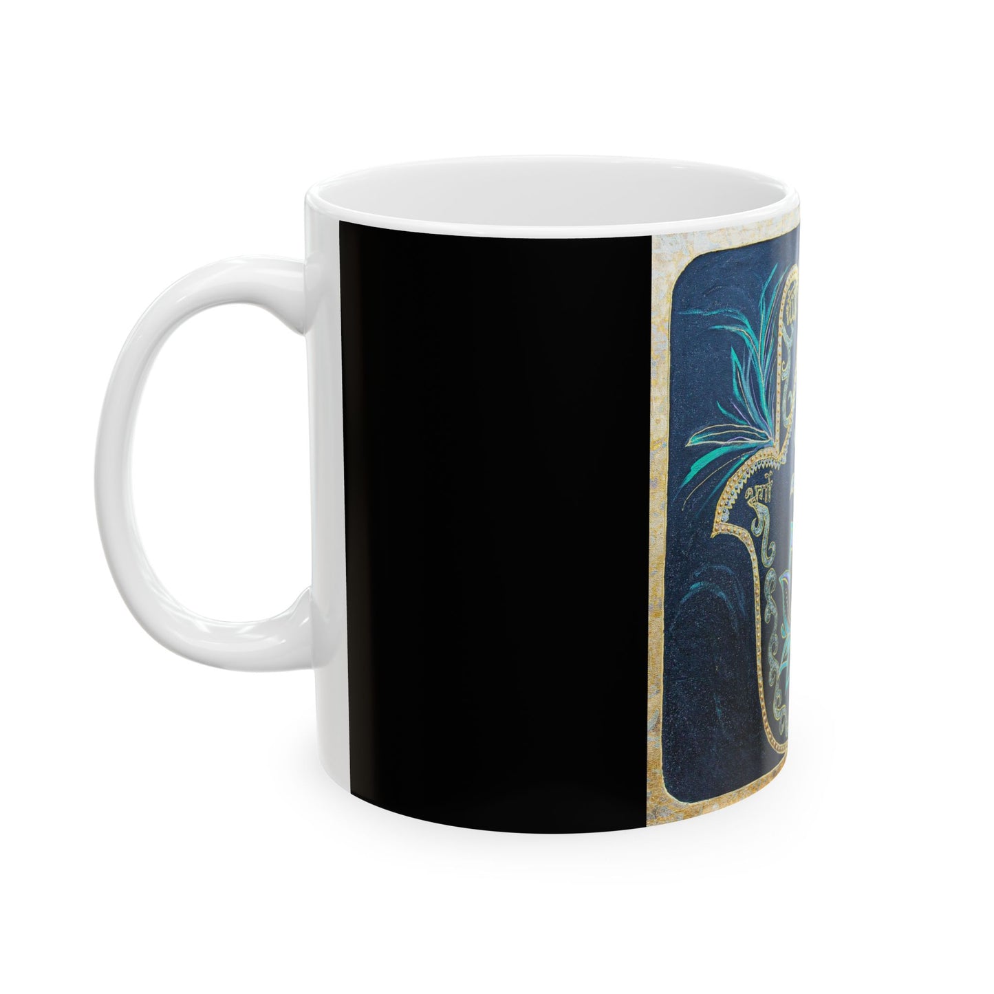 Hamsa Lotus Ceramic Mug — Om & God Spiritual Coffee Cup (11oz/15oz)