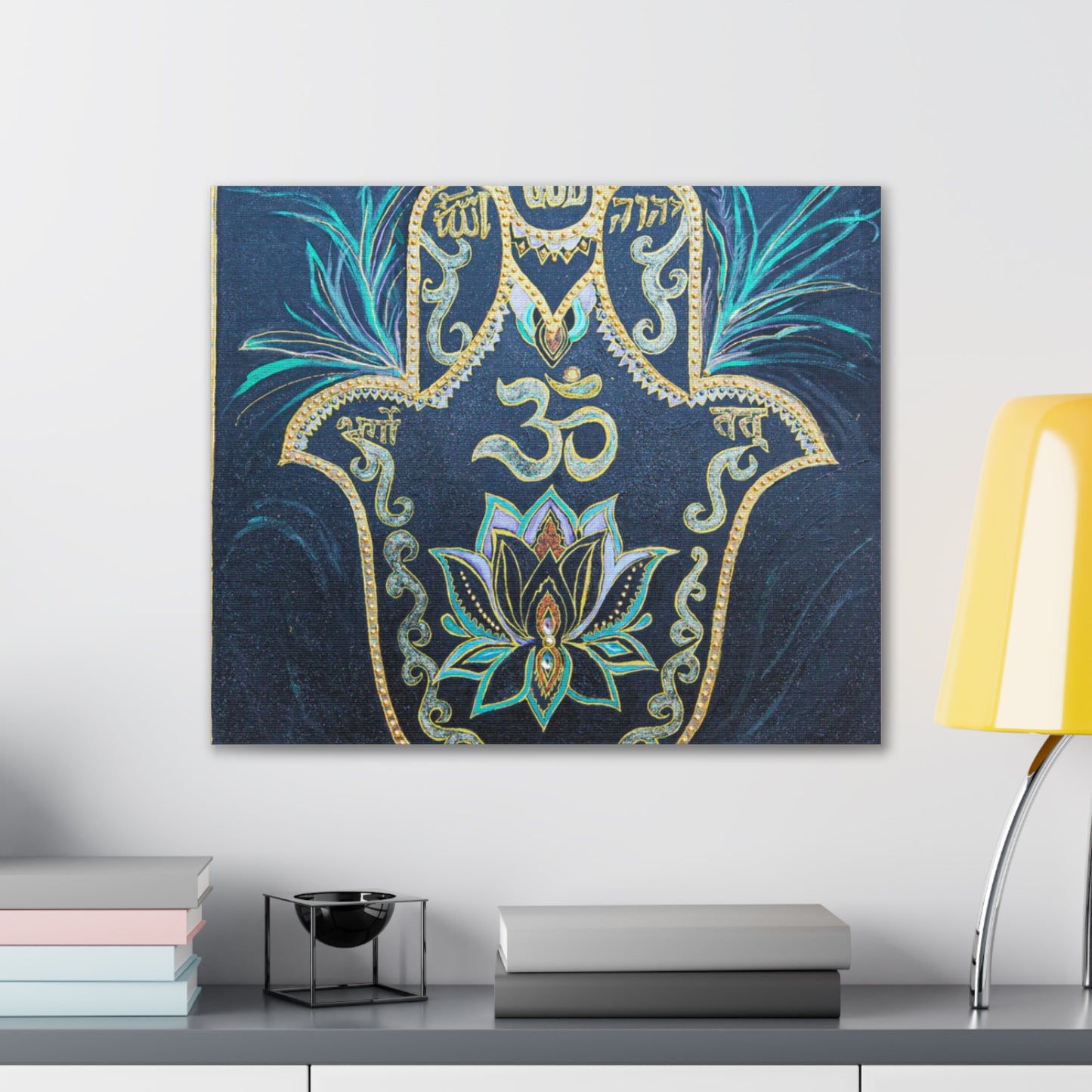 Hamsa Om Lotus Canvas Wall Art — Spiritual Chakra Meditation Decor