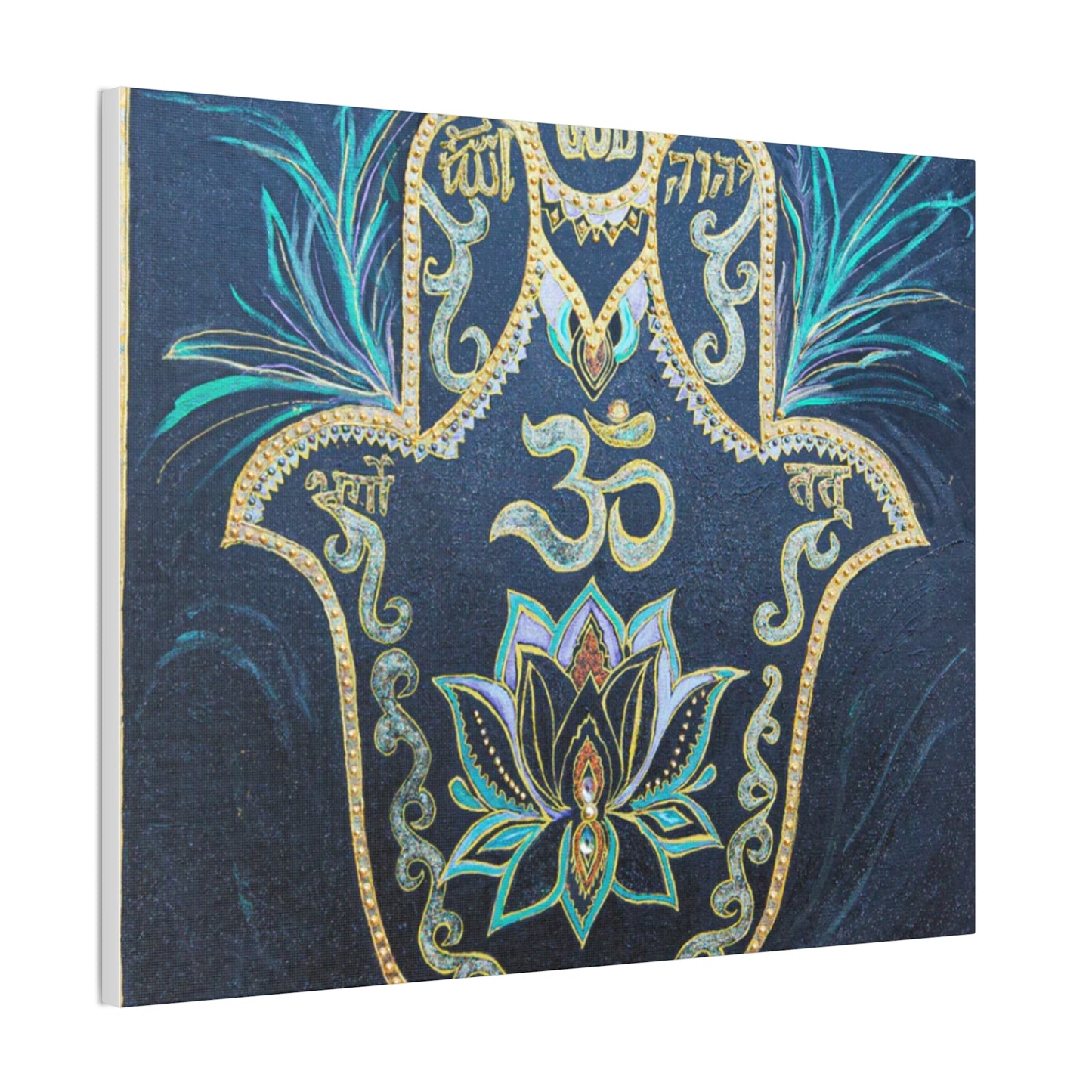 Hamsa Om Lotus Canvas Wall Art — Spiritual Chakra Meditation Decor