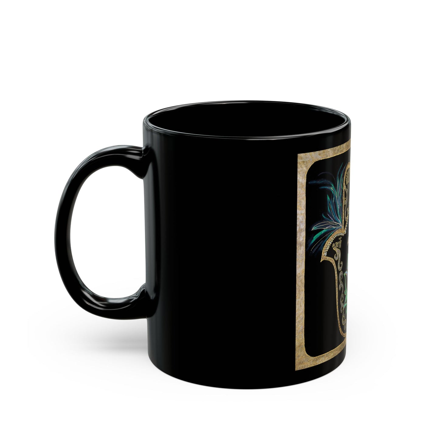Hamsa Om Lotus Black Ceramic Mug — Spiritual Yoga Meditation Coffee Cup (11oz/15oz)
