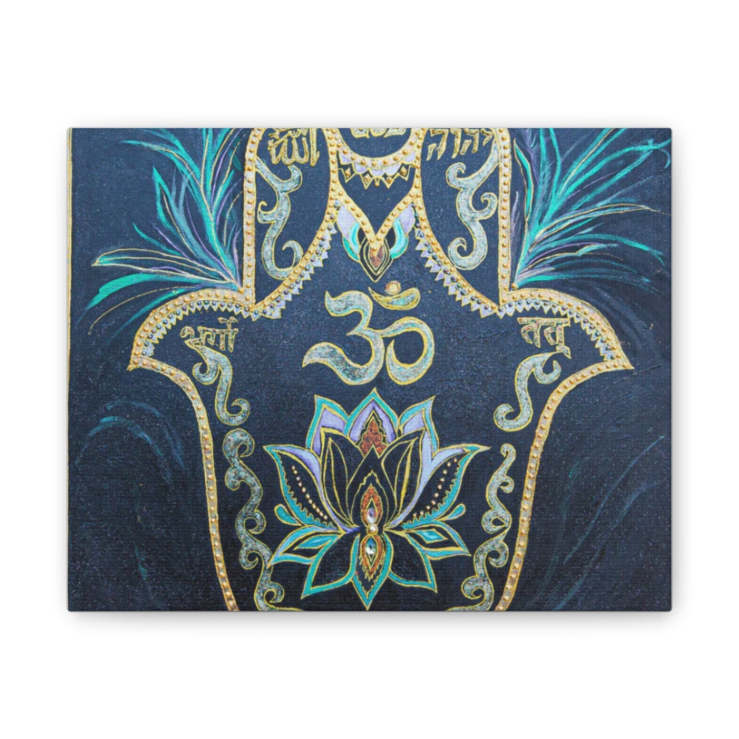 Hamsa Om Lotus Canvas Wall Art — Spiritual Chakra Meditation Decor
