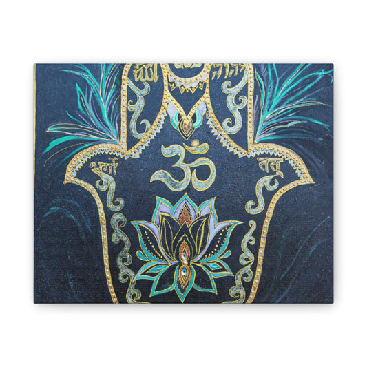 Hamsa Om Lotus Canvas Wall Art — Spiritual Chakra Meditation Decor
