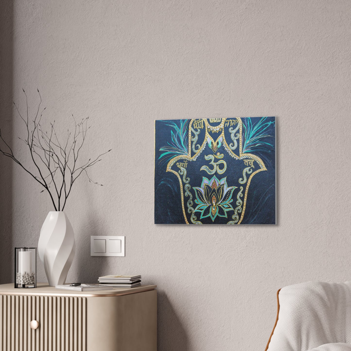Hamsa Om Lotus Canvas Wall Art — Spiritual Chakra Meditation Decor