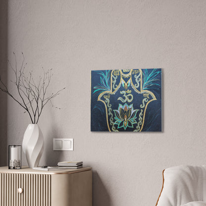 Hamsa Om Lotus Canvas Wall Art — Spiritual Chakra Meditation Decor