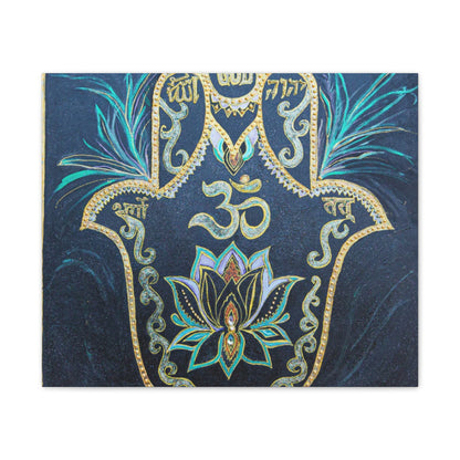Hamsa Om Lotus Canvas Wall Art — Spiritual Chakra Meditation Decor